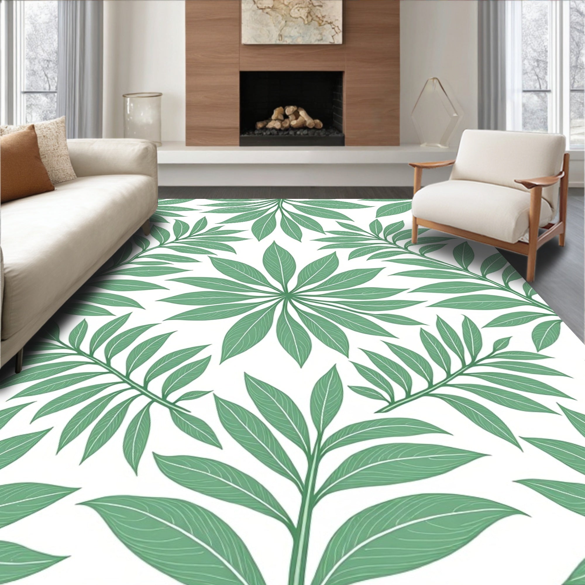 Green Leafy Fractal Pattern Rug