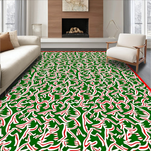 Abstract Red White Swirl Green Background Rug