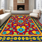 Vibrant Floral Medallion With Geometric Border Rug