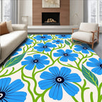 Stylized Blue Floral Vine Pattern Rug