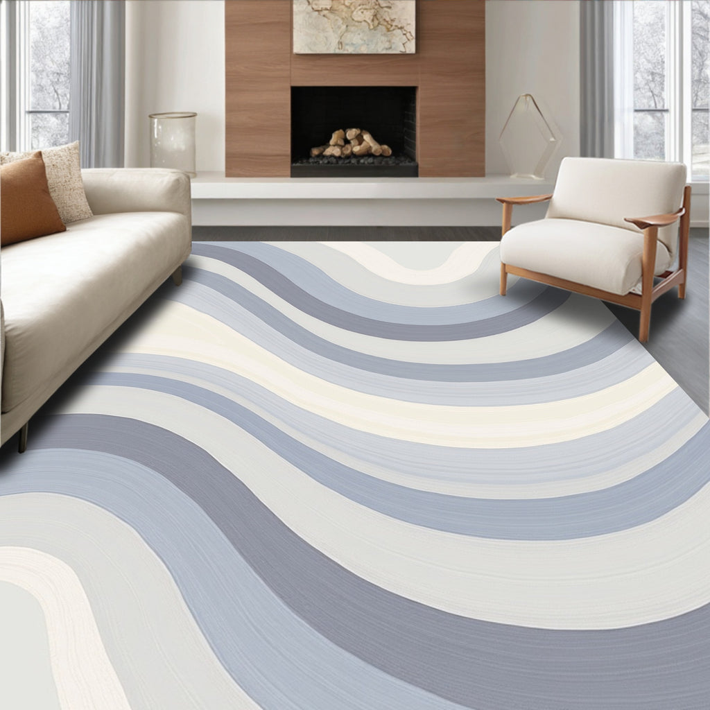 Cool Tone Wavy Stripe Design Rug