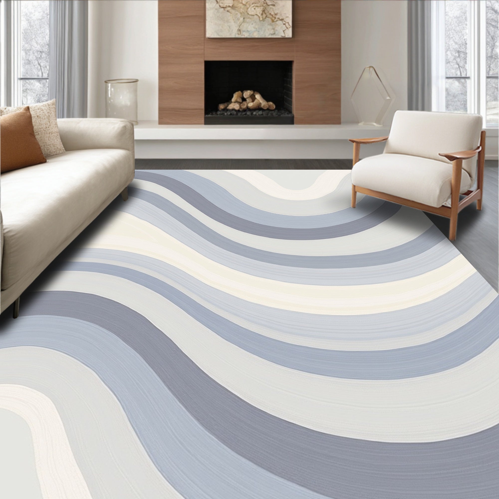Cool Tone Wavy Stripe Design Rug