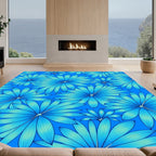 Cyan Tropical Leaf Pattern Rug