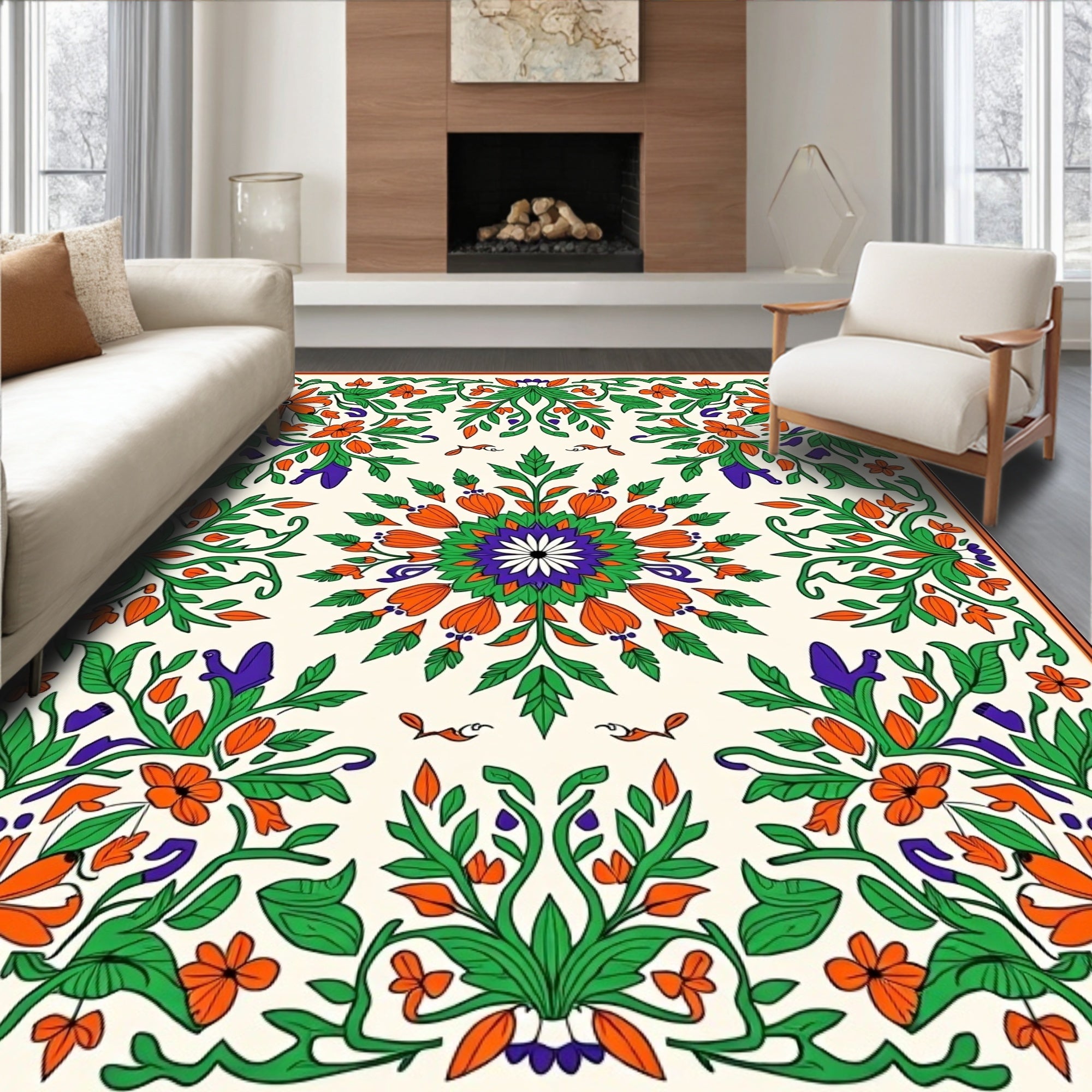 Vibrant Floral Patterned Rug