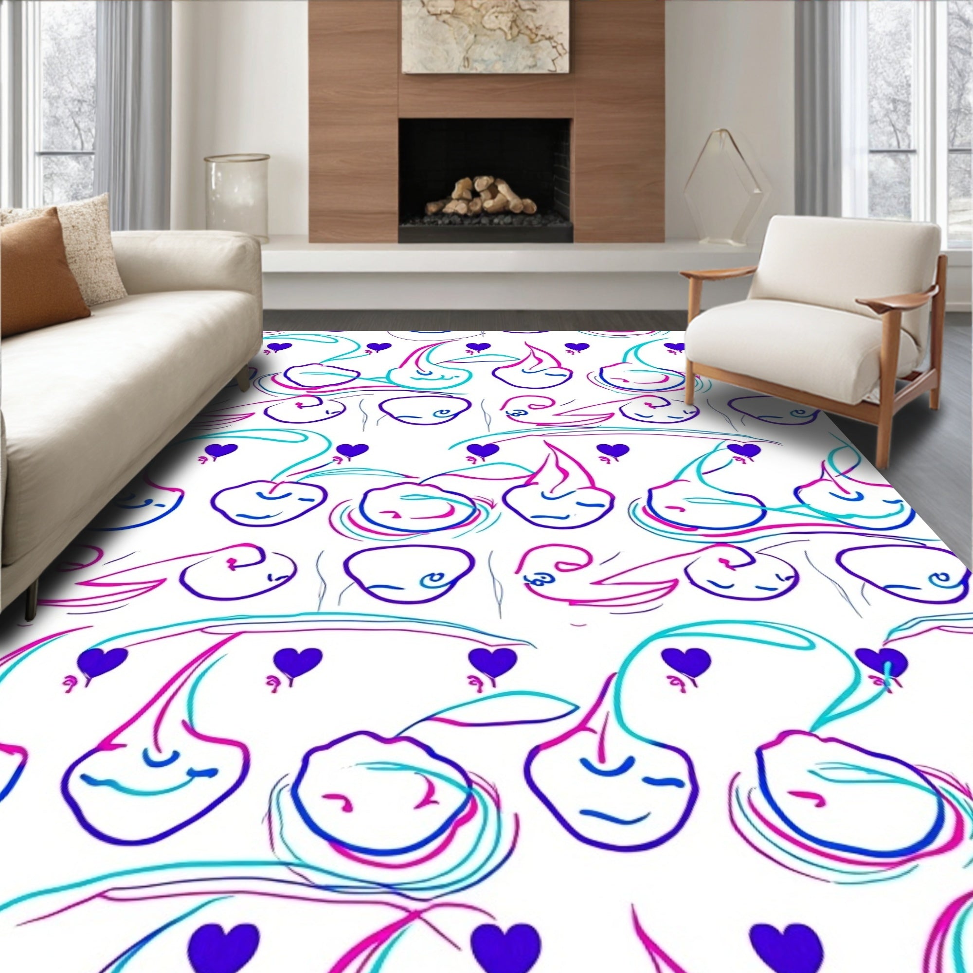 Whimsical Cherries with Heart Pattern Rug