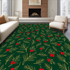 Festive Holly Berry Pine Sprig Pattern Rug