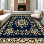 Ornate Floral Bordered Decorative Rug