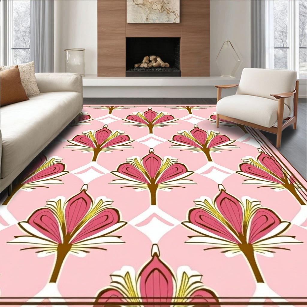 Pink Floral Arch Pattern Rug