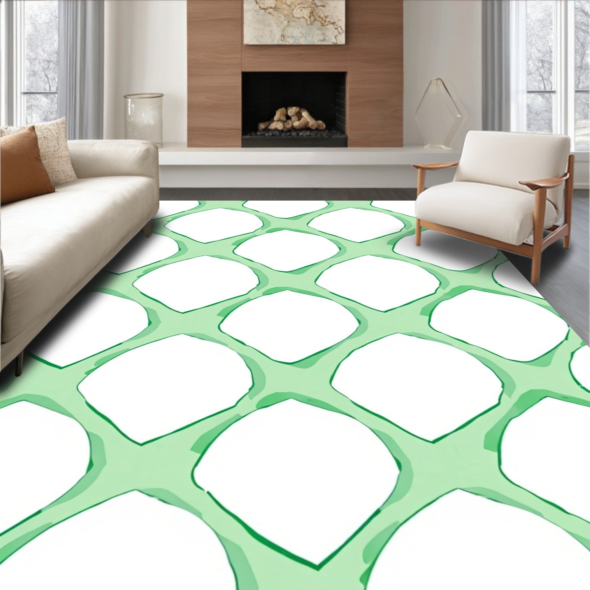 Fresh Green Geometric Lattice Design Rug