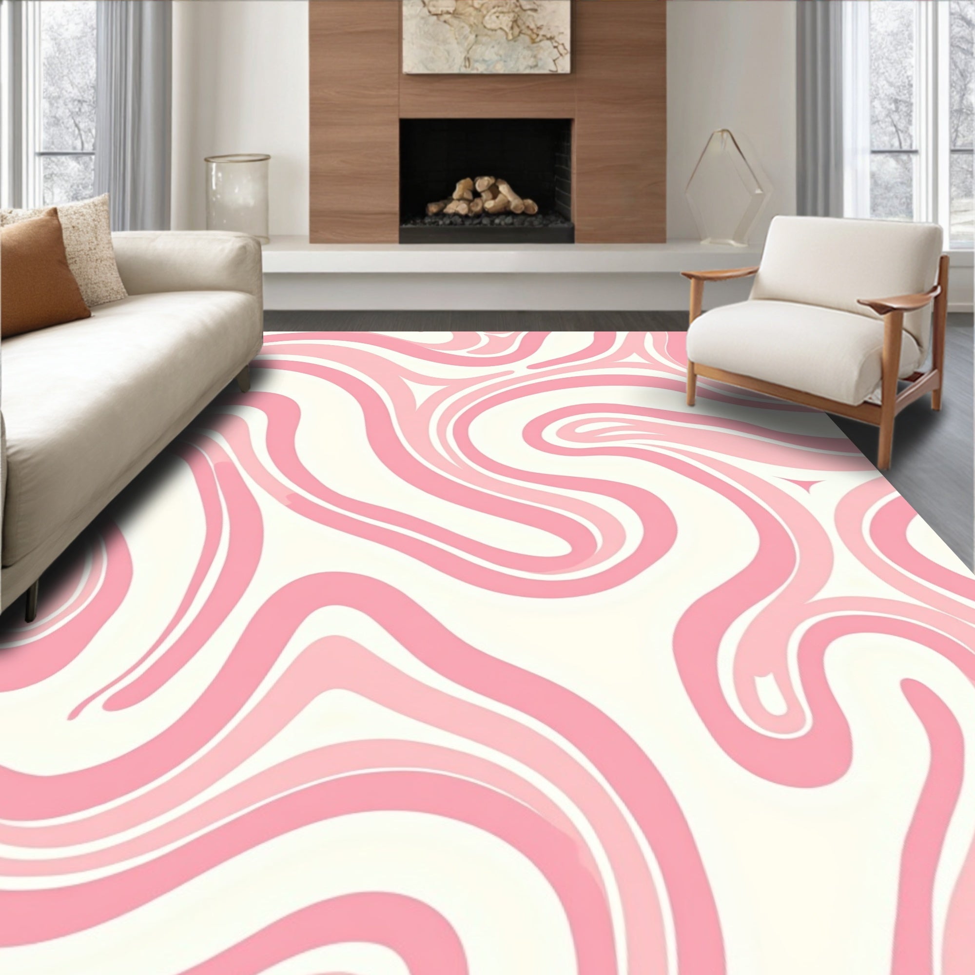 Pink Swirl Abstract Pattern Rug