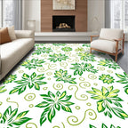 Leafy Swirls Green Floral Design Rug