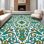 Emerald And Gold Flourish Design Rug