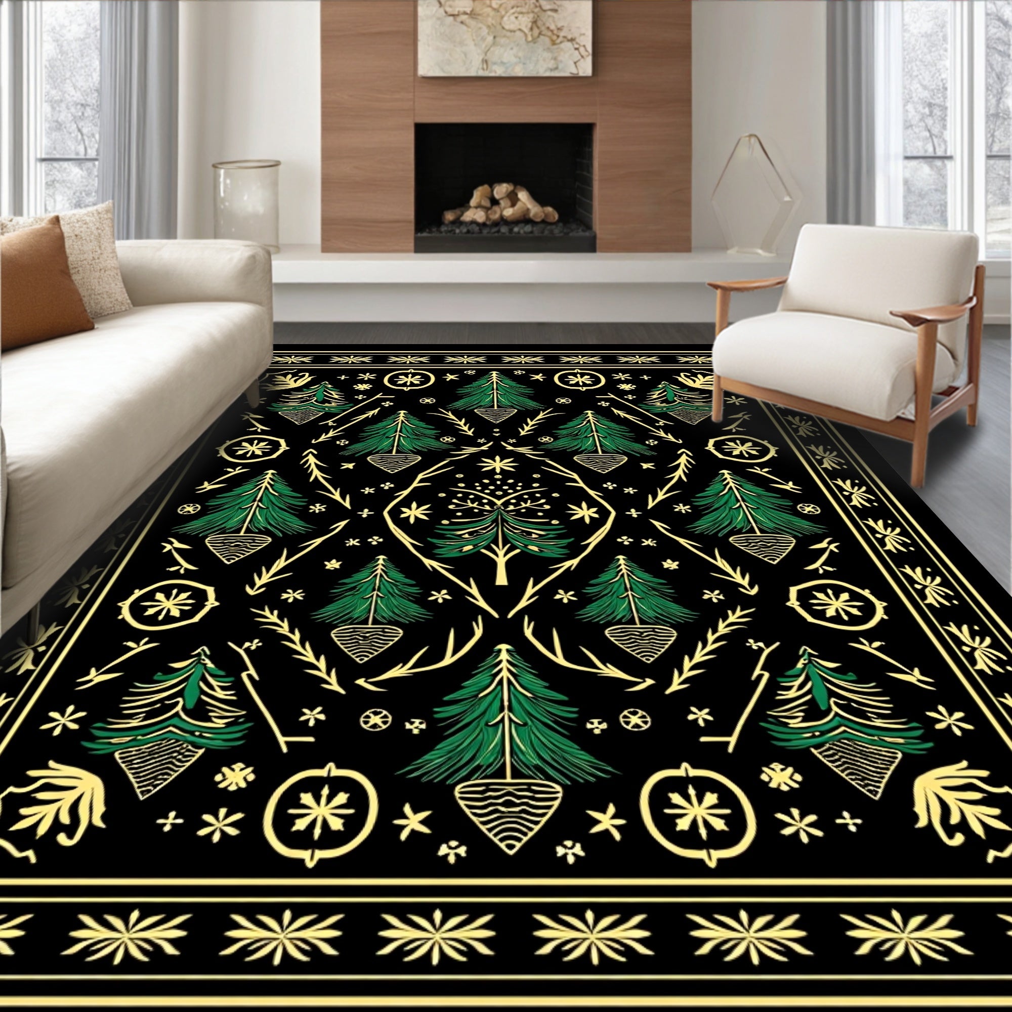 Forest Green Pine Tree Symmetry Rug