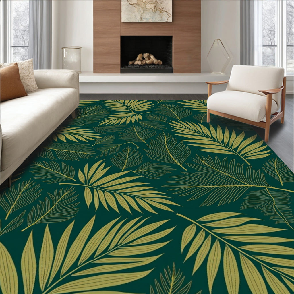 Green Leaf Pattern Vines Rug