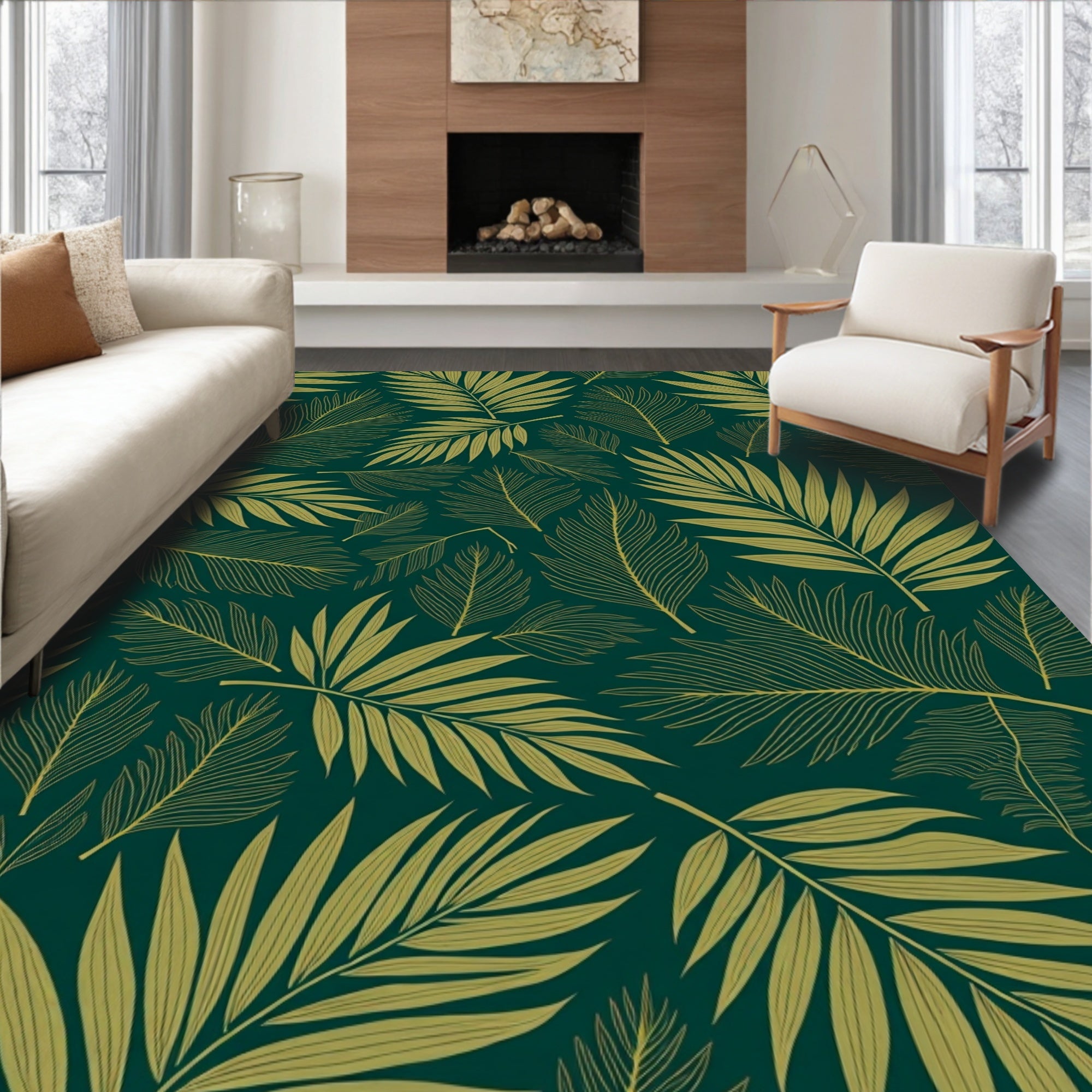 Green Leaf Pattern Vines Rug
