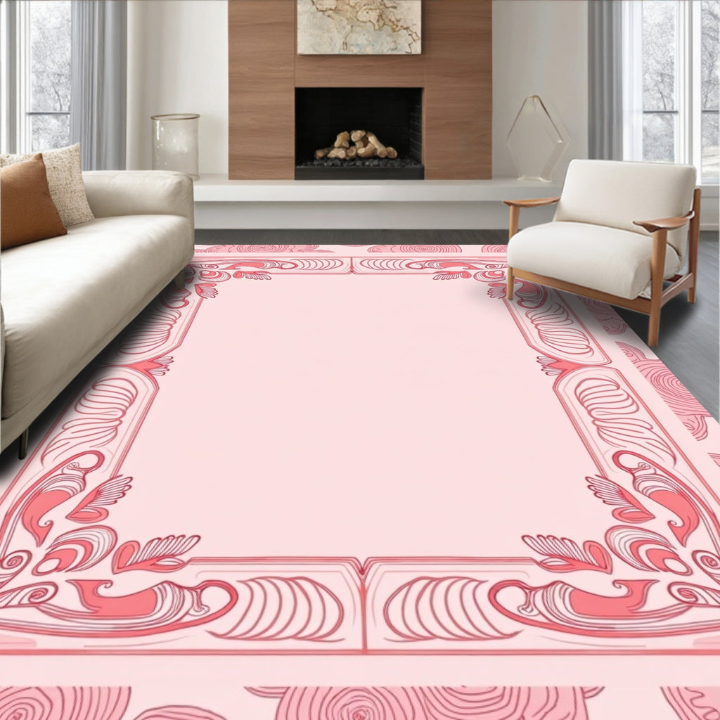 Pink Floral Art Nouveau Border Rug