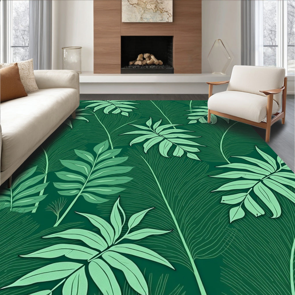 Deep Green Botanical Pattern Rug