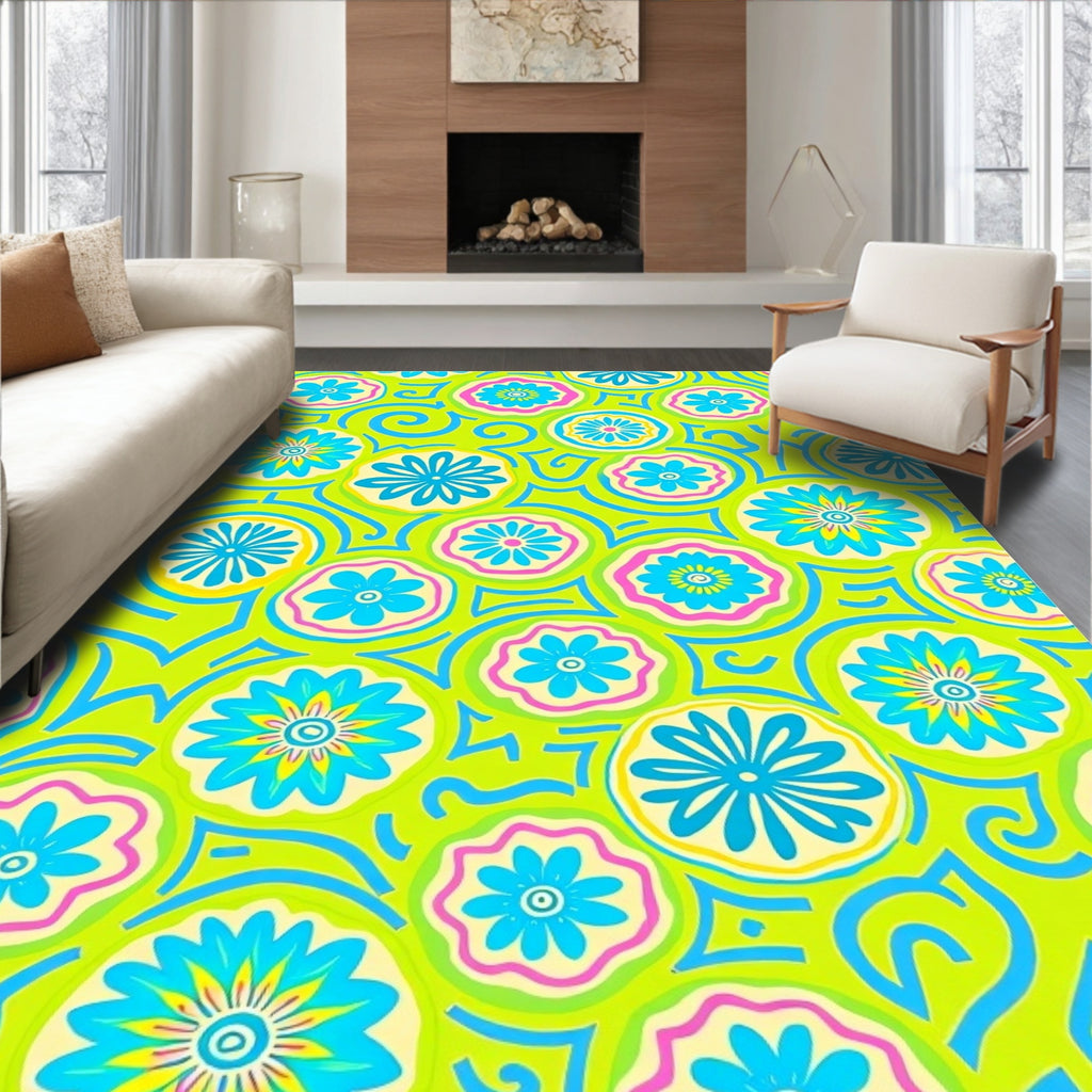 Vibrant Floral Swirl Pattern Rug