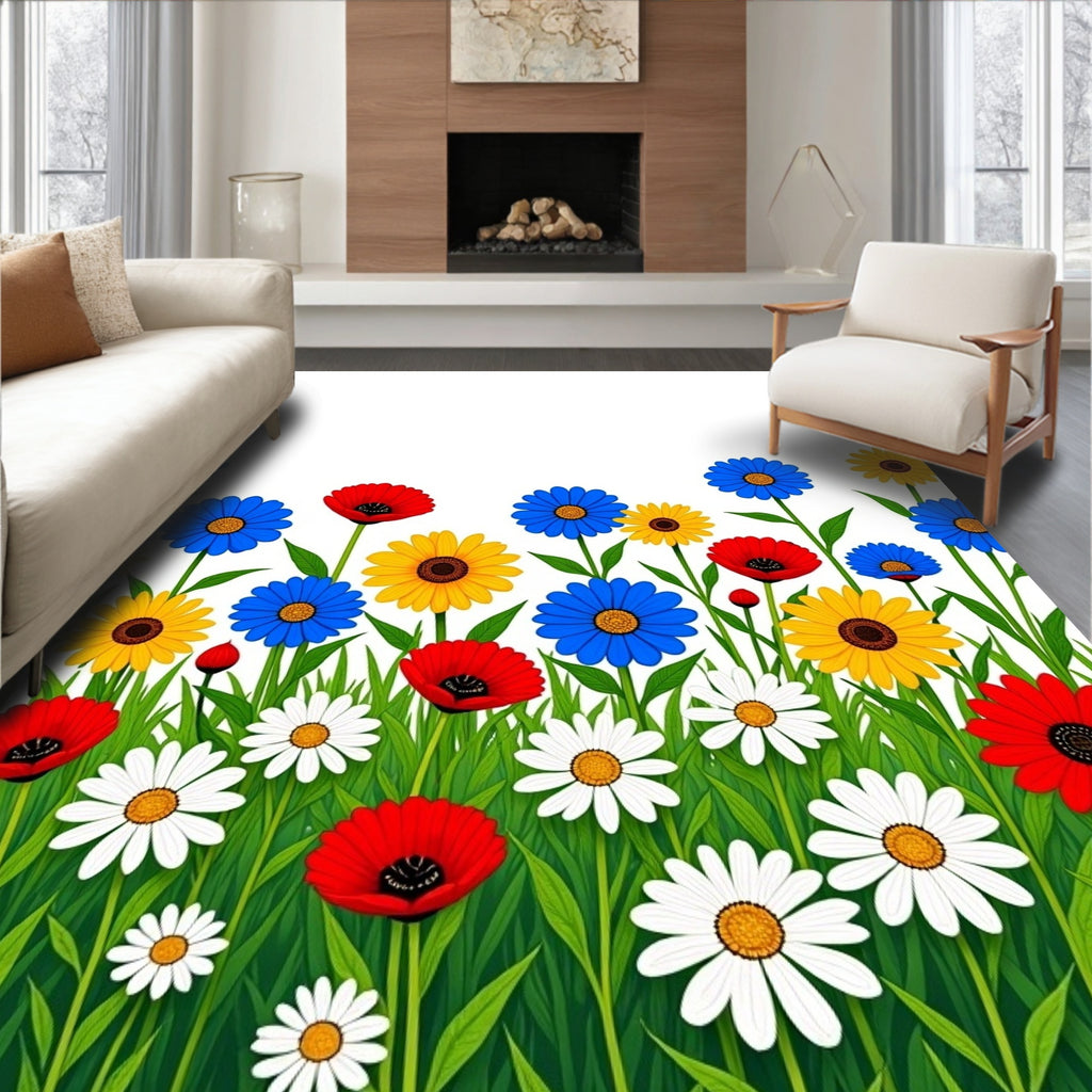 Red White Blue Yellow Floral Meadow Rug
