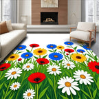 Red White Blue Yellow Floral Meadow Rug