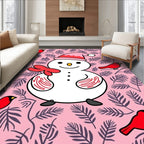 Pink Snowman Cardinal Foliage Medallion Rug