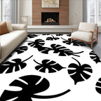 Monstera Leaf Black White Pattern Rug