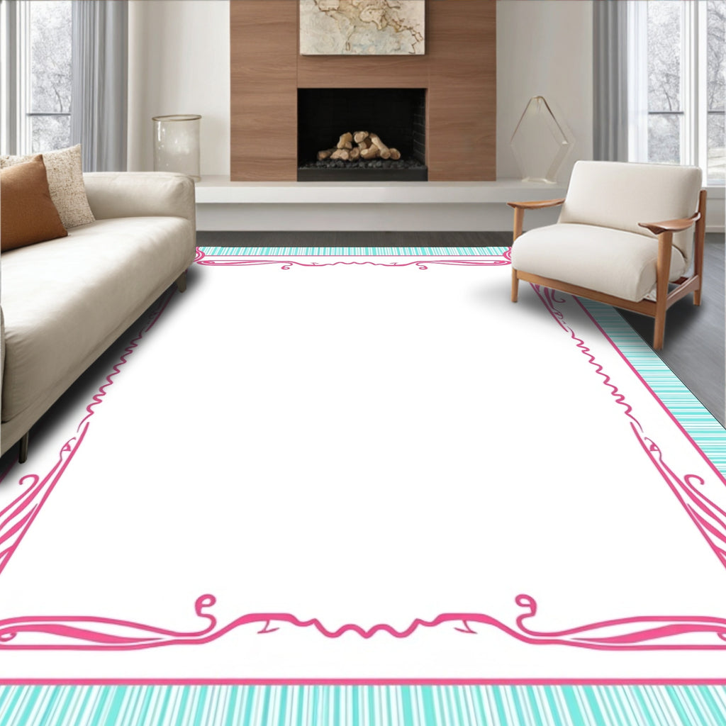 Pink And Teal Abstract Swirl Border Rug