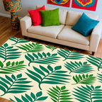 Tropical Leaf Pattern Cream Rug