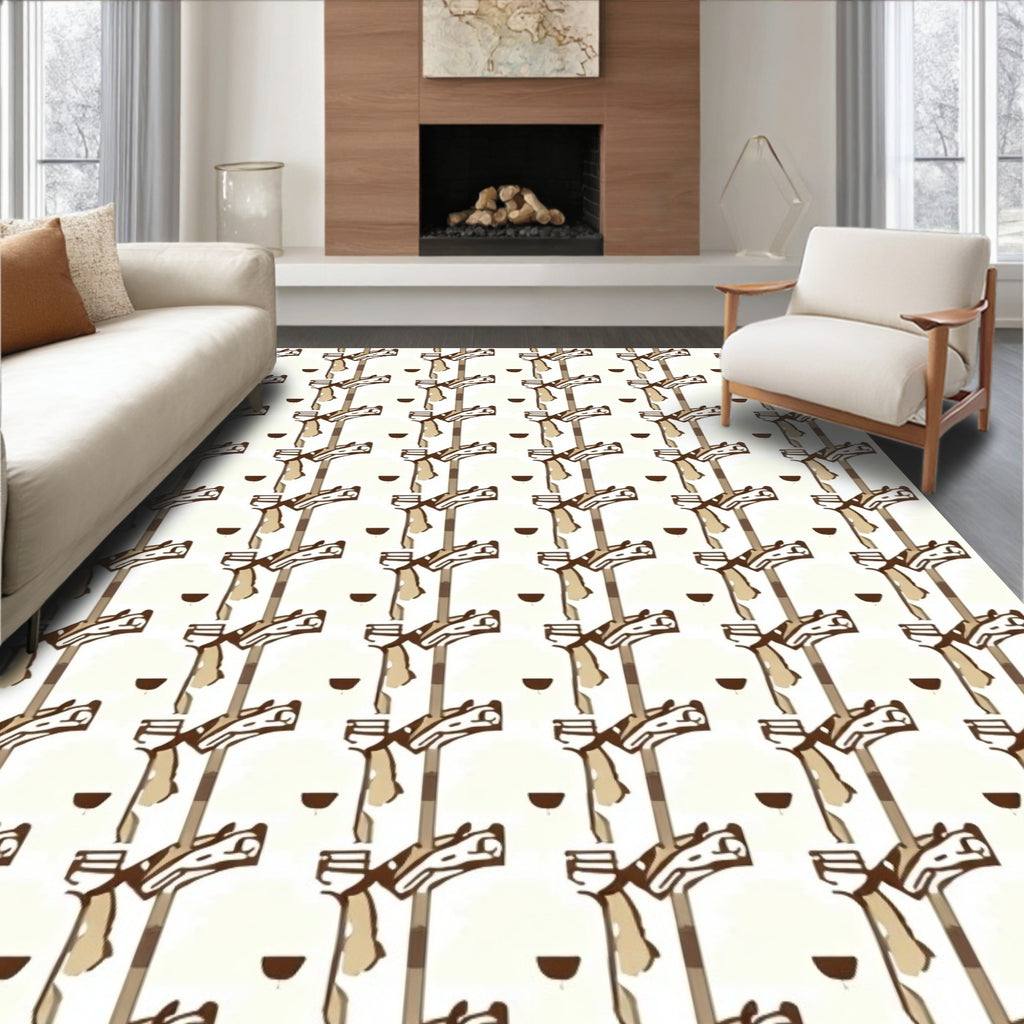 Cream and Brown Vertical Reversible Rug