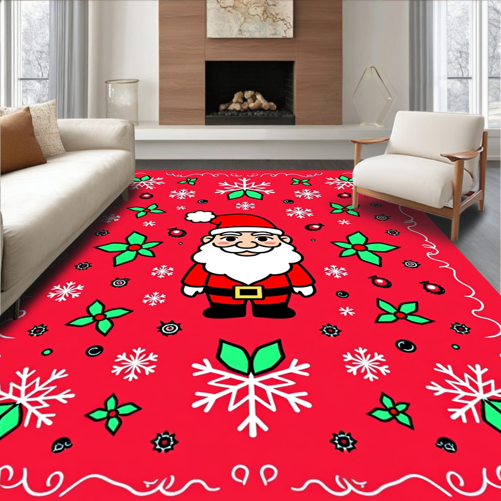 Jolly Santa Claus Snowflake Christmas Rug