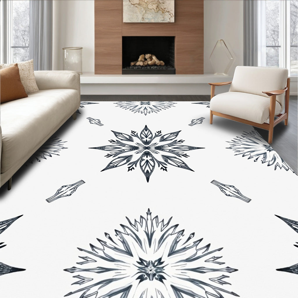 Monochromatic Snowflake Mandala Art Rug