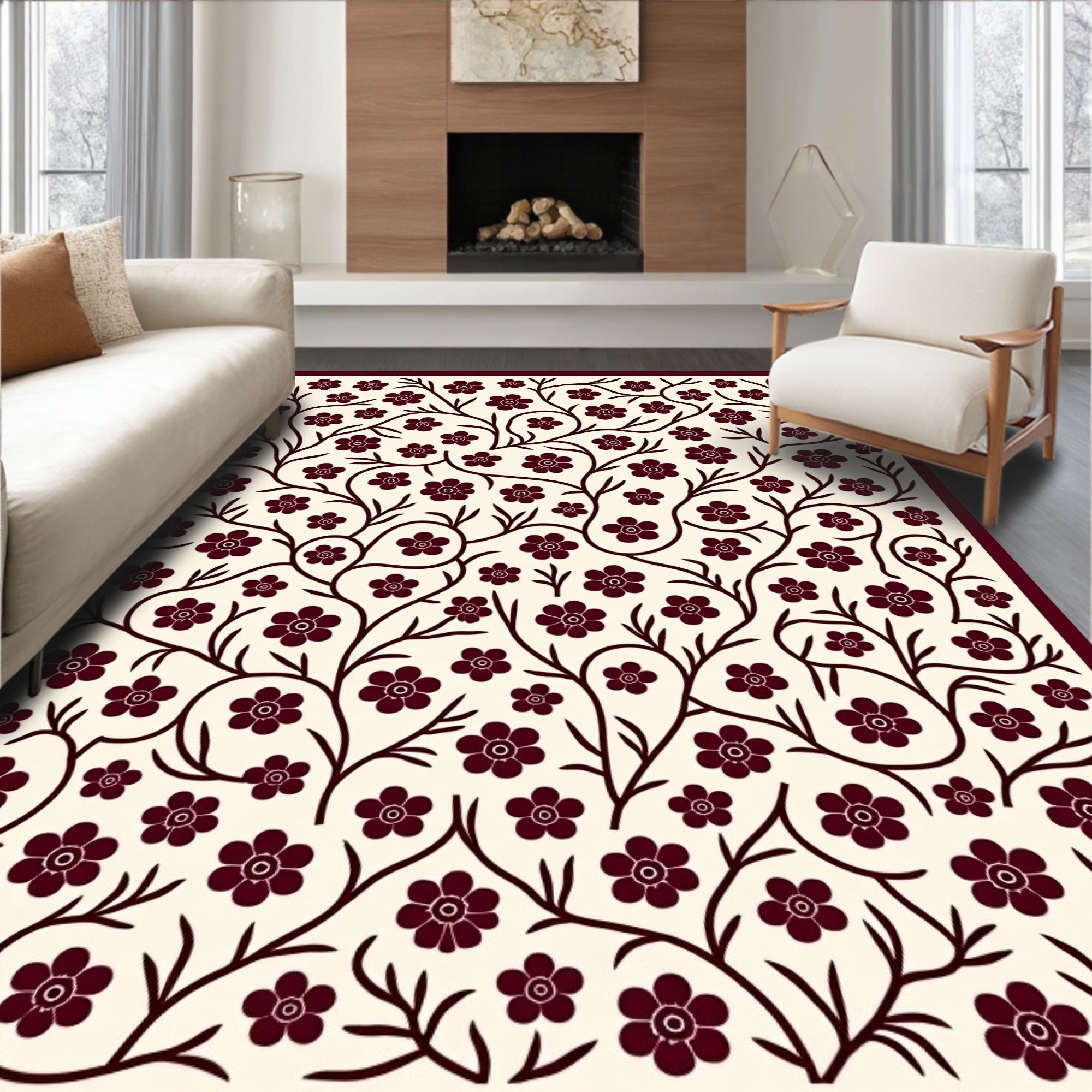 Vine And Cherry Blossom Pattern Rug