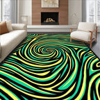 Black Yellow Teal Swirling Lines Rug