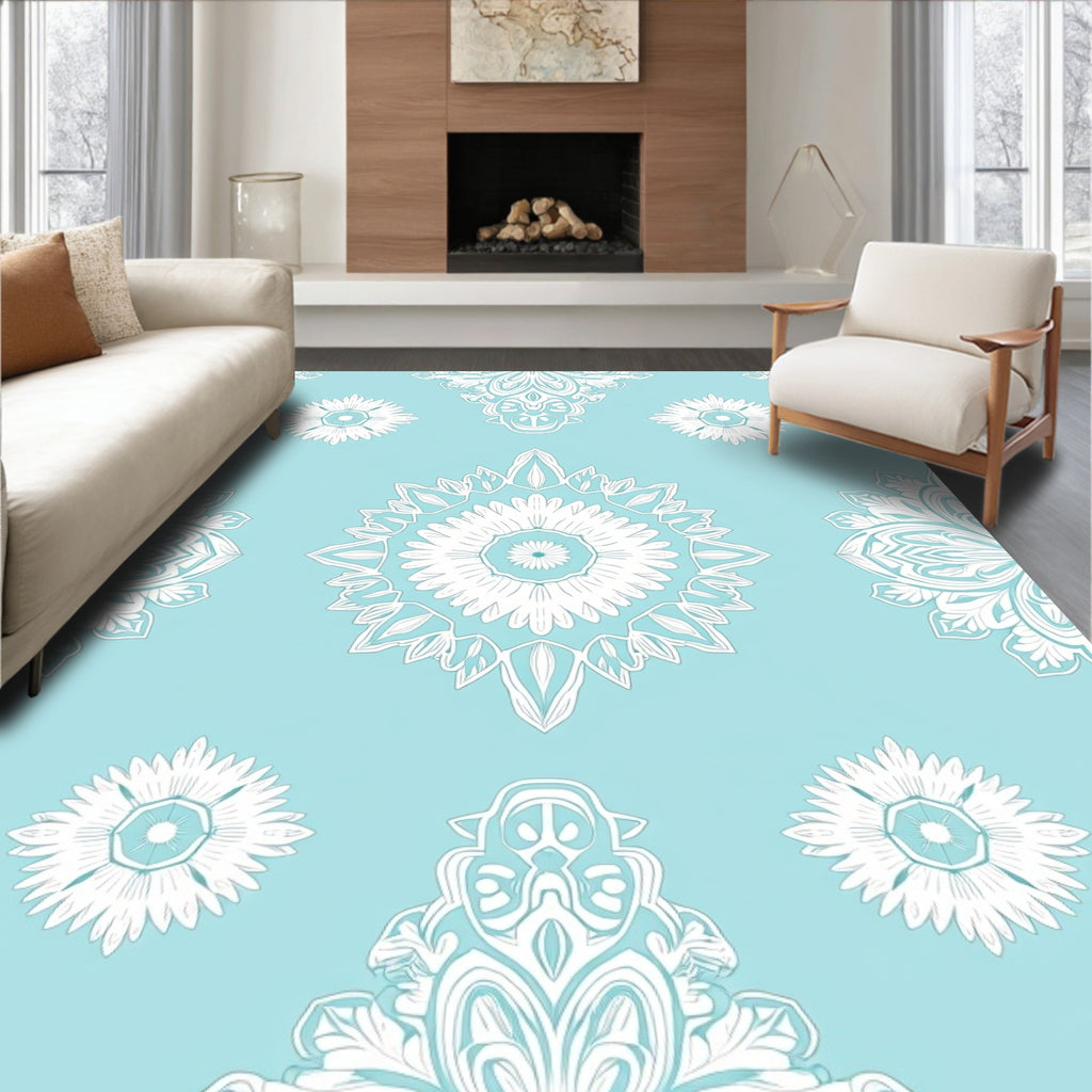 Serene Blue Mandala Pattern Rug