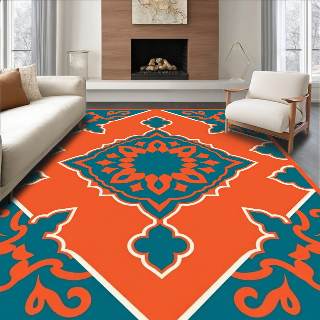 Bright Floral Geometric Pattern Rug