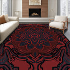 Dark Red Black Mandala Pattern Rug