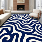 Abstract Swirl Navy Design Rug