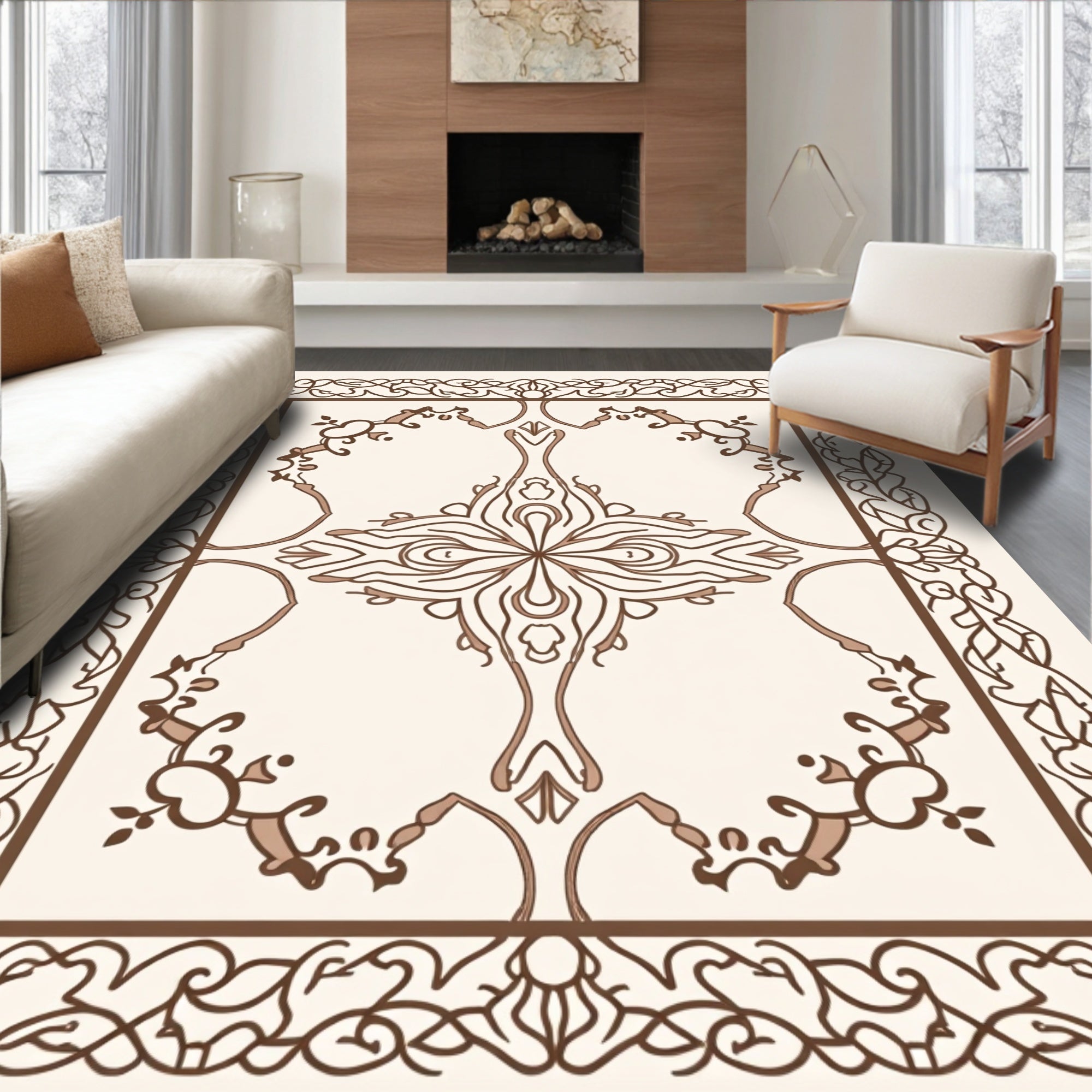 Ornate Floral Scrollwork Motif Rug