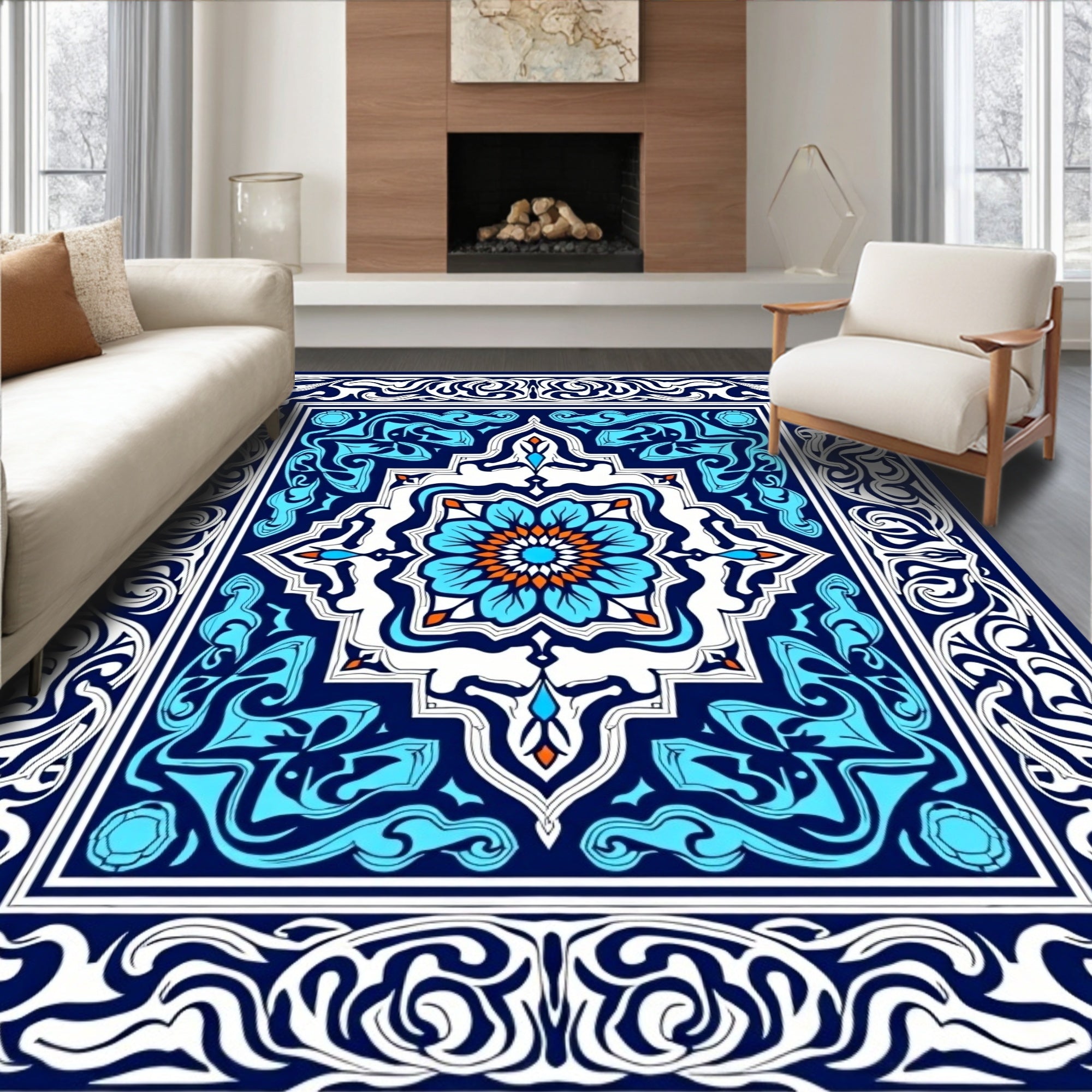 Intricate Geometric Floral Medallion Rug