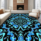 Intricate Blue Floral Damask Pattern Rug