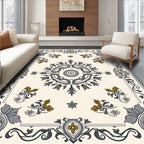 Ornate Floral Medallion Gray Gold Rug