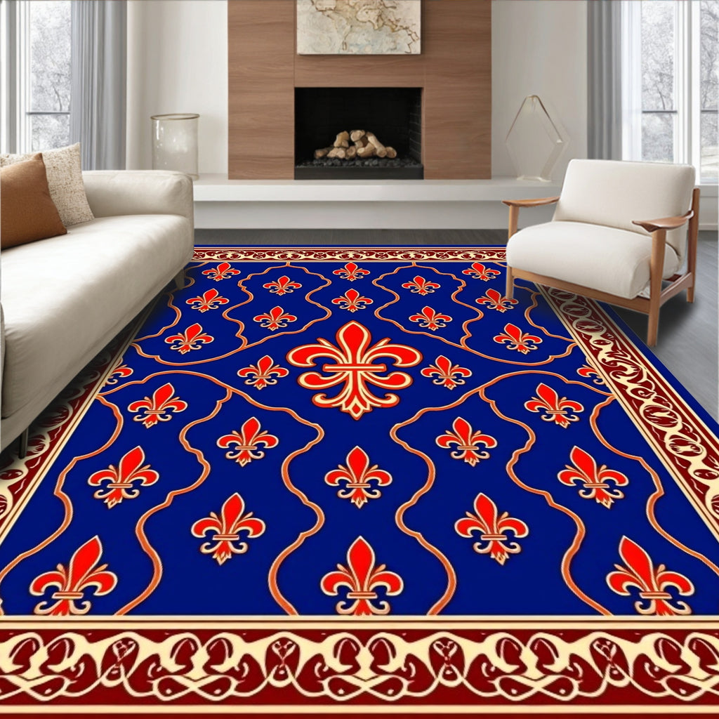 Royal Blue Fleur-de-lis Pattern Rug