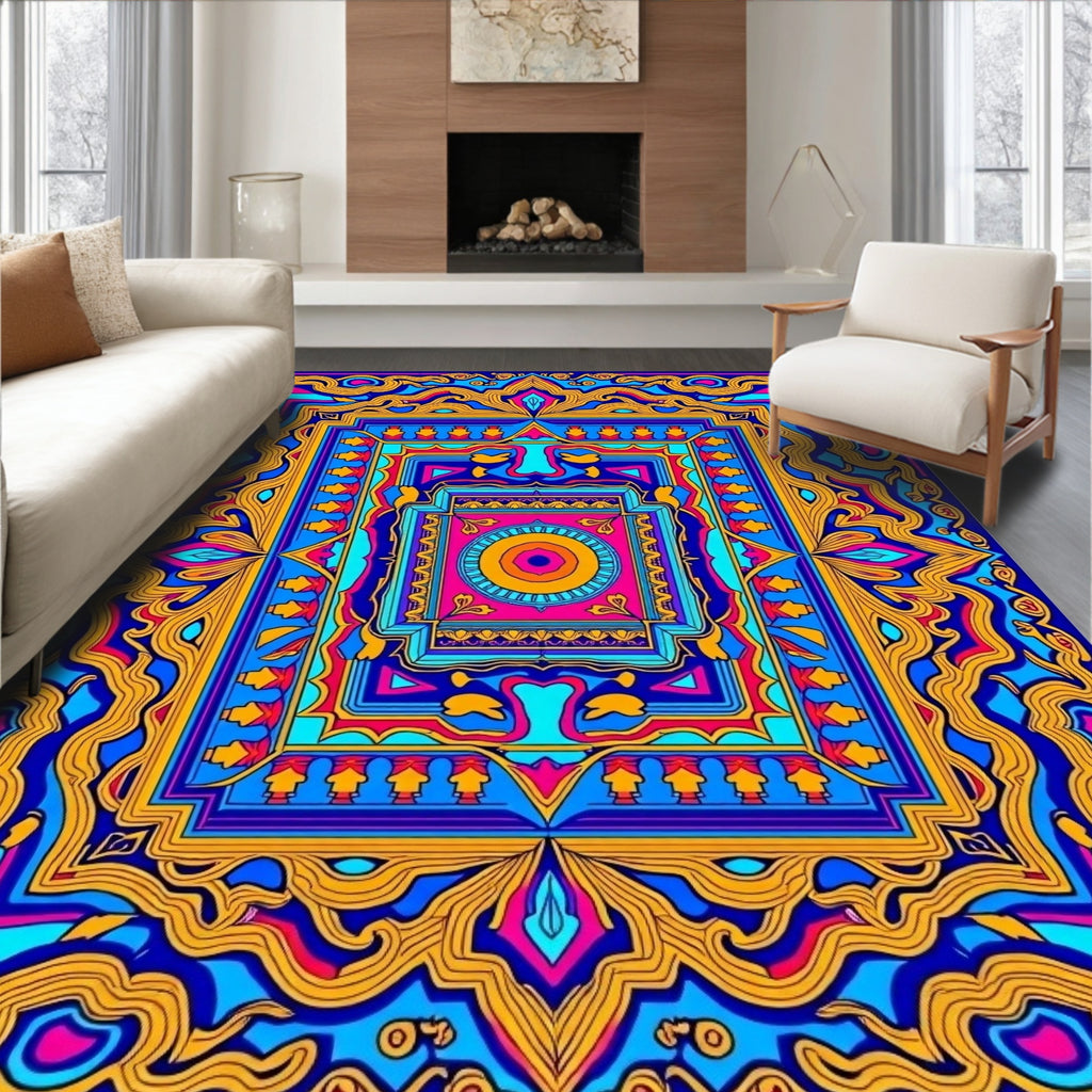Vibrant Abstract Wavy Geometric Design Rug