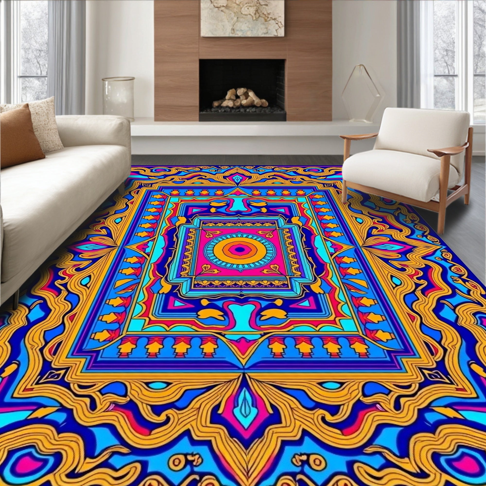 Vibrant Abstract Wavy Geometric Design Rug