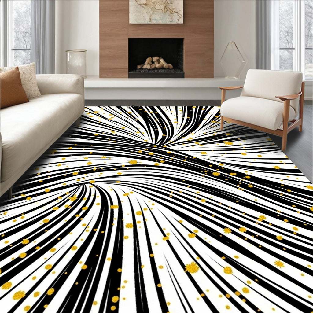 Dynamic Black Gold Streaks Rug