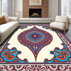 Ornate Blue Orange Floral Medallion Design Rug