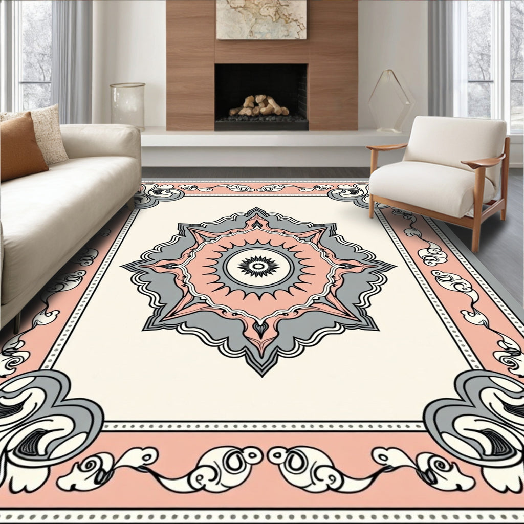 Elegant Mandala Bordered Pastel Pattern Rug