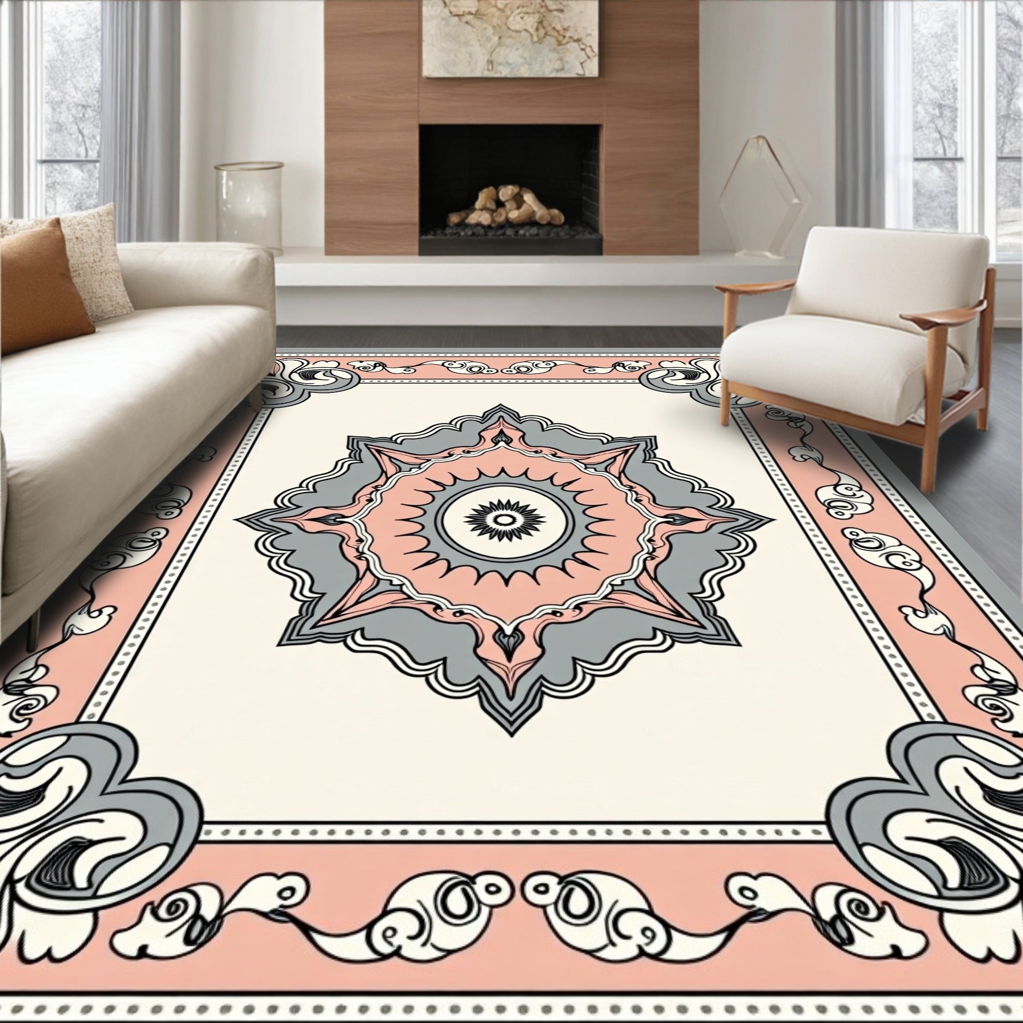 Elegant Mandala Bordered Pastel Pattern Rug