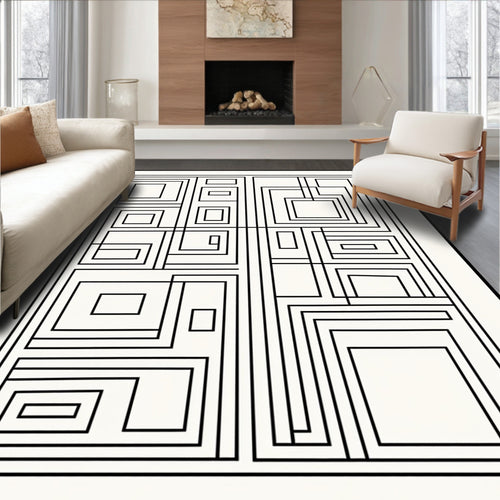 Abstract Geometric Black White Linework Design Rug