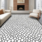 Organic Black White Mesh Pattern Rug